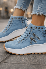 Maia - Denim Platform High-Top Sneakers
