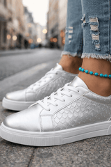 Aurielle - Metallic Luxe Lace-Up Sneakers