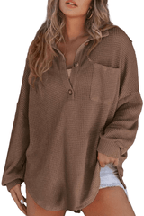 Elara – Casual Waffle Knit Button Blouse