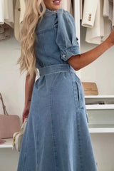 Jess - Maxi Denim Dress with Sleeves