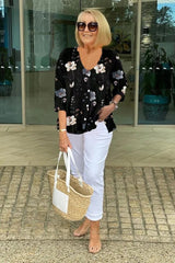Joanne - Printed Button Tunic Top