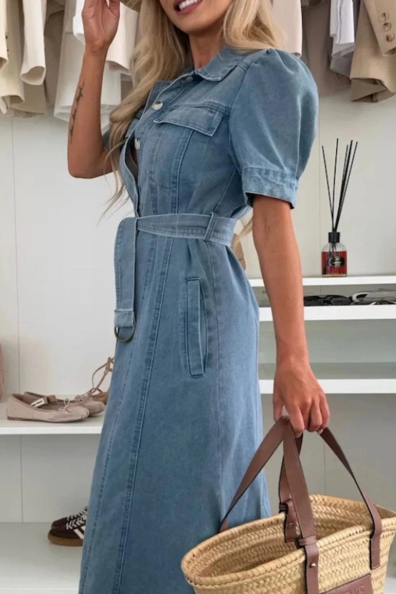 Jess - Maxi Denim Dress with Sleeves