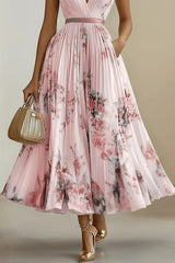 Almira – Elegant Pleated Floral Midi Dress