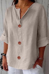 Elina – Relaxed Linen Blend Button Blouse