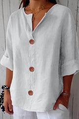 Elina – Relaxed Linen Blend Button Blouse