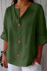 Elina – Relaxed Linen Blend Button Blouse