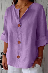 Elina – Relaxed Linen Blend Button Blouse