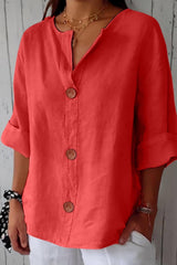 Elina – Relaxed Linen Blend Button Blouse