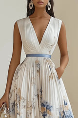 Almira – Elegant Pleated Floral Midi Dress