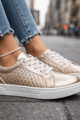 Aurielle - Metallic Luxe Lace-Up Sneakers