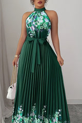 Isabeau | Floral Pleated Halter Maxi Dress