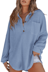 Elara – Casual Waffle Knit Button Blouse