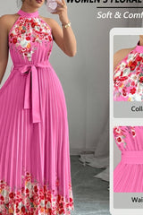 Isabeau | Floral Pleated Halter Maxi Dress