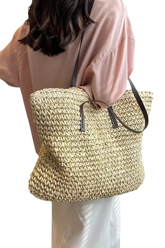 Woven Tote Bag - Beige