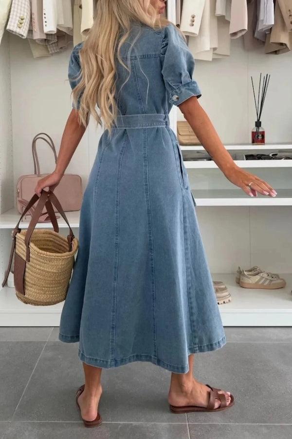 Jess - Maxi Denim Dress with Sleeves