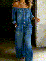 Aurielle - Off-Shoulder Denim Jumpsuit