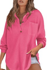 Elara – Casual Waffle Knit Button Blouse