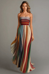 Elanira - Pleated Rainbow Maxi Dress