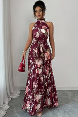 Violette | Burgundy Floral Halter Maxi Dress