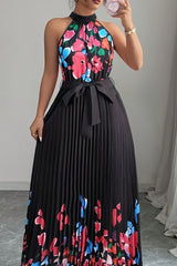 Isabeau | Floral Pleated Halter Maxi Dress