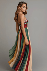 Elanira - Pleated Rainbow Maxi Dress