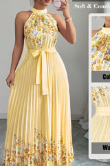 Isabeau | Floral Pleated Halter Maxi Dress