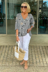 Joanne - Printed Button Tunic Top