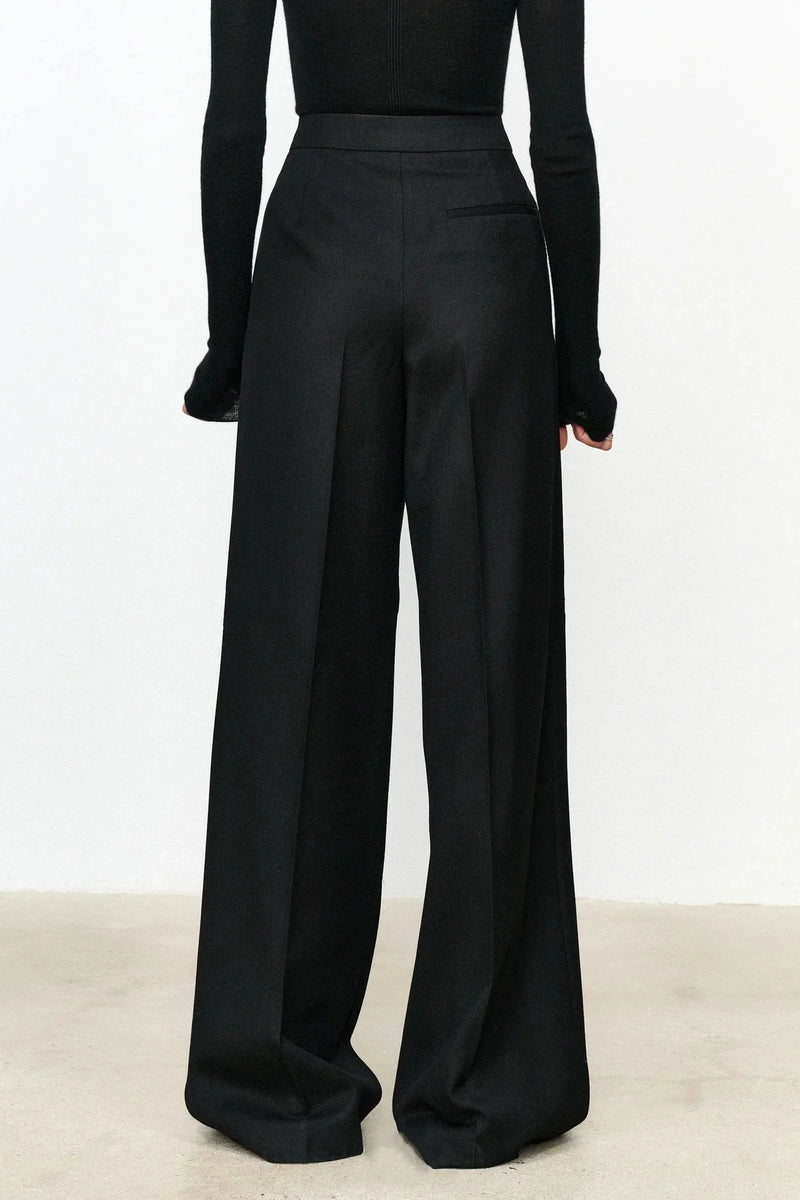 Asymmetric Layer Button Straight Leg Dress Pants