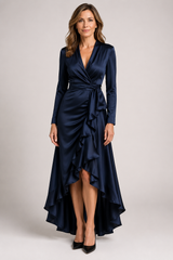 Noctara – Satin Cascade Wrap Dress