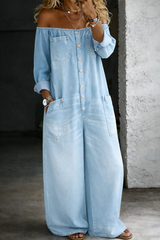 Aurielle - Off-Shoulder Denim Jumpsuit