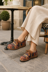 Renata-Patchwork Lace-Up Loafers
