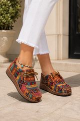 Renata-Patchwork Lace-Up Loafers