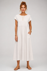 Alba-Cap Sleeve Midi Dress