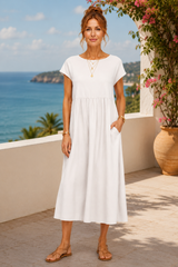 Alba-Cap Sleeve Midi Dress