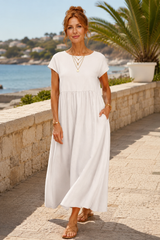 Alba-Cap Sleeve Midi Dress