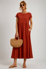 Alba-Cap Sleeve Midi Dress