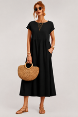 Alba-Cap Sleeve Midi Dress