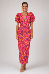 Sabrina-Puff Sleeve Midi Dress
