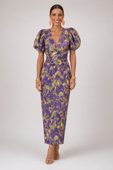 Sabrina-Puff Sleeve Midi Dress
