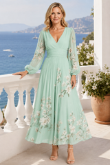 Elaria – Graceful Floral Pleated Maxi Dress