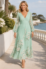 Elaria – Graceful Floral Pleated Maxi Dress