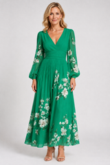 Elaria – Graceful Floral Pleated Maxi Dress