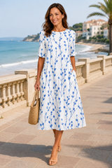 Isla-Blue Botanical Midi Dress