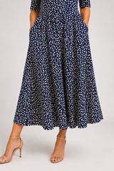Marlowe-Navy Leaf Midi Dress