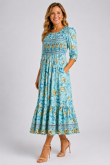Maristella-Smocked Floral Midi Dress
