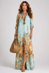 Azura-Printed Shirt Maxi Dress