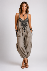 Zariya-Embroidered Harem Jumpsuit
