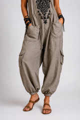 Zariya-Embroidered Harem Jumpsuit