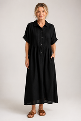 Valeria-Button Shirt Maxi Dress