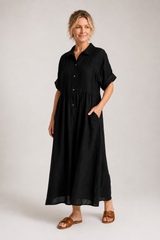 Valeria-Button Shirt Maxi Dress